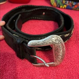 Men's Black Leather Belt with Silver Buckle